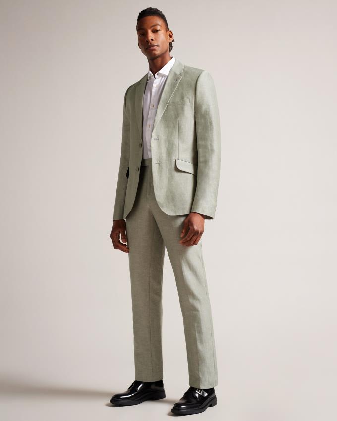 Blazer Ted Baker Wool And Linen Vert Clair Homme | XHP-04779602